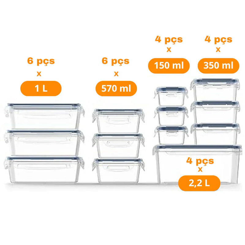 EcoFresh™ - Kit 24 Potes Herméticos + Brindes Exclusivos