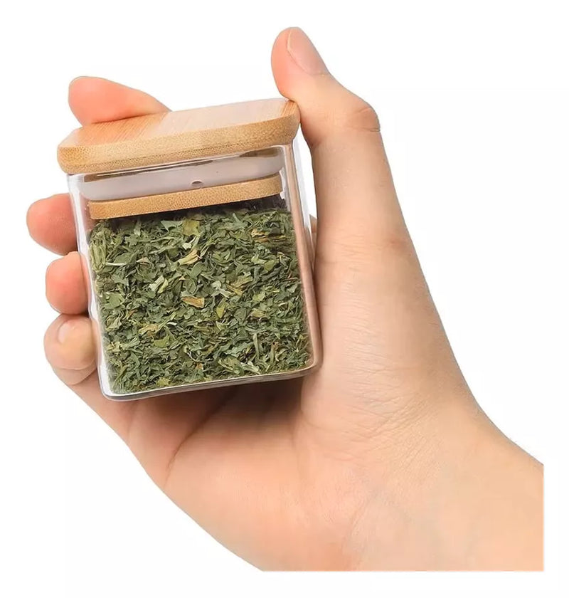 Kit de 15 Potes Herméticos de Vidro Tampa de Bambu