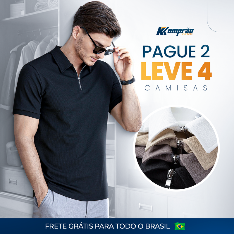 (COMPRE 2 LEVE 4)- Camisas Polo Ziper Elegance Premium - Direto da Fábrica