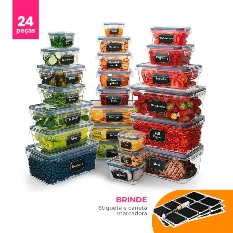 EcoFresh™ - Kit 24 Potes Herméticos + Brindes Exclusivos