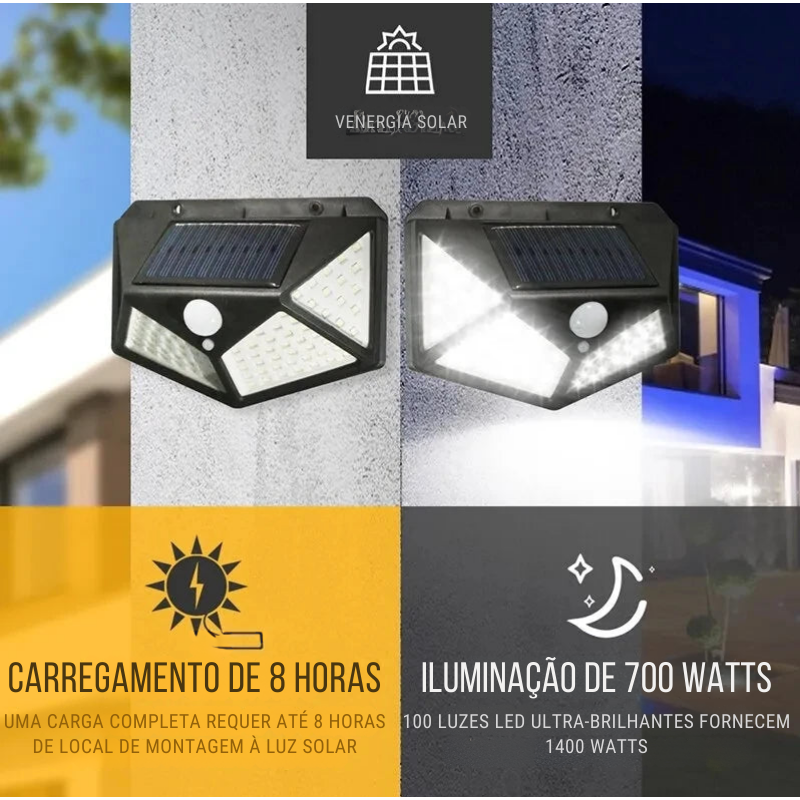 Kit Refletor Solar Impermeável com Sensor de Presença (COMPRE 2 LEVE 4)