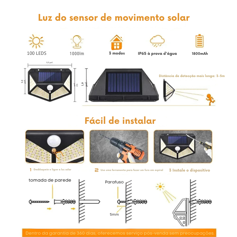 Kit Refletor Solar Impermeável com Sensor de Presença (COMPRE 2 LEVE 4)