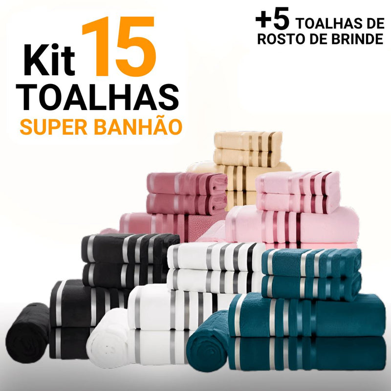 Kit 15 Toalhas Super Banhão +5 Toalhas de Rosto de BRINDE